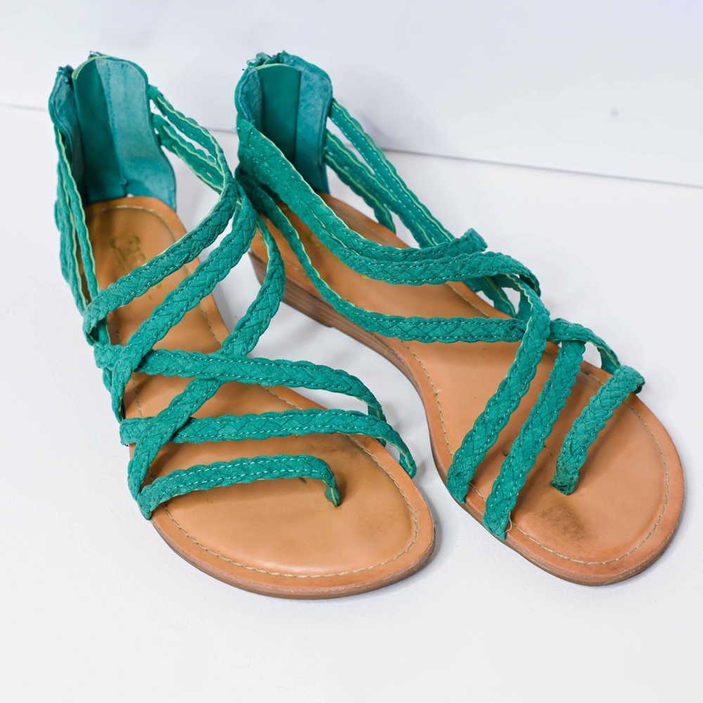 Green flat sandals
